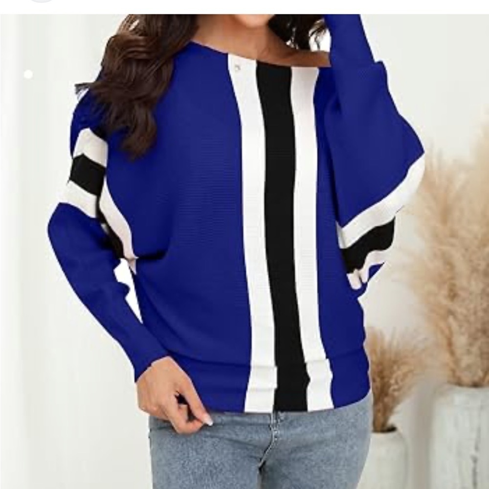Off the shoulder batwing boat neck knit sweater - M